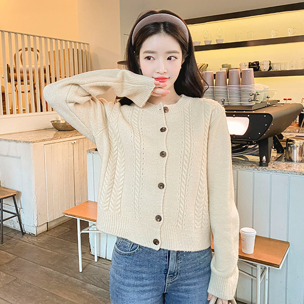 cd1613 흔하지 않은 스카시짜임과 꽈배기패턴으로 완성된 라운드 니트 가디건 cardigan