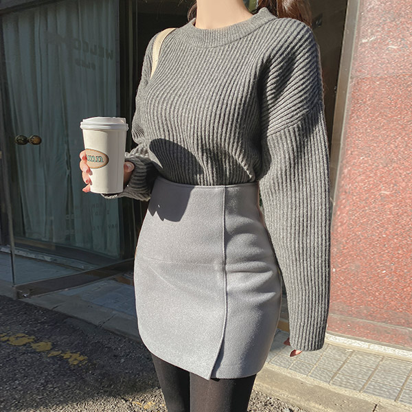 sk4543 센스있는 사이드슬릿 디자인의 울혼방 H라인 미니스커트 skirt