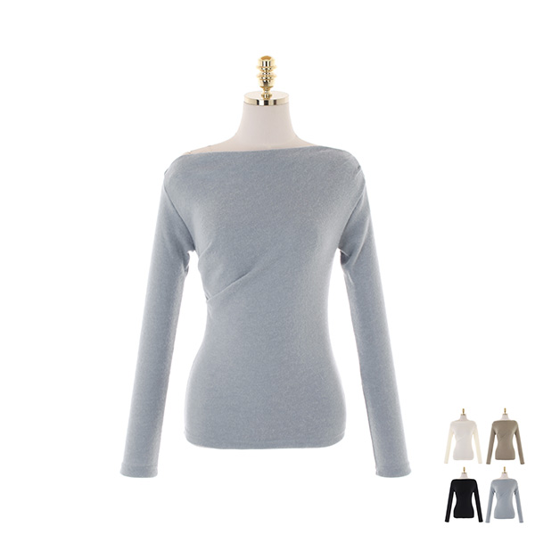 ts2316 부드러운 텐션감의 패브릭과 셔링 디자인으로 제작된 앙고라 오프숄더 티셔츠 tee