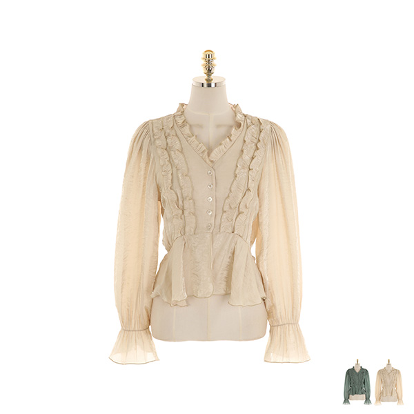 bs5631 블링한 패브릭과 러플 디테일로 제작된 페플럼 블라우스 blouse