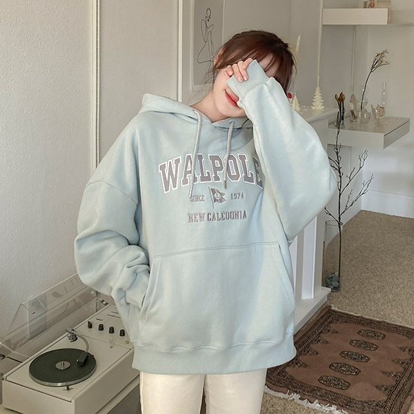 ts2322 월폴 자수 레터링 기모 루즈핏 후드티셔츠