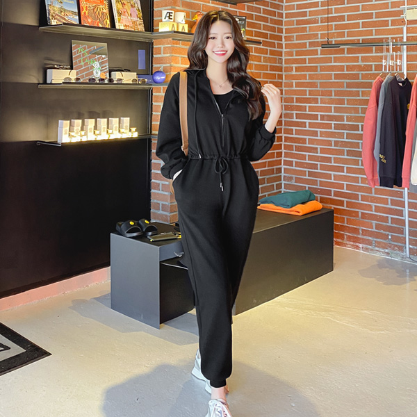 op10562 포근한 기모 안감으로 제작된 액티브한 조거스타일 후드 점프수트 jumpsuit