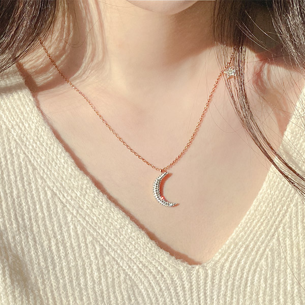 ac4865 영롱하게 빛나는 써지컬 크리스탈 큐빅 달과 미니별 팬던트 네크리스 necklace