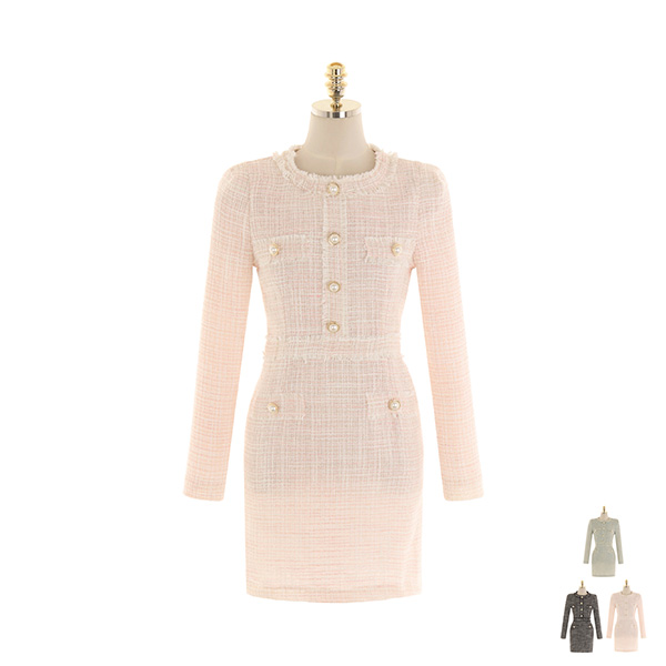 op10544 고급스러운 컬러감으로 제작된 펄버튼 포인트의 트위드 울 미니원피스 dress