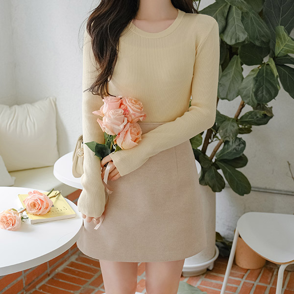 nt2564 파스텔한 7가지 컬러구성의 소프트한 기본 라운드넥 골지 니트 knit