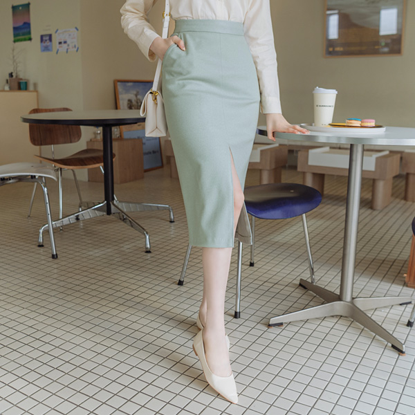 sk4560 포근한 울혼방 소재의 클래식 H라인 미디기장 앞트임 스커트 skirt