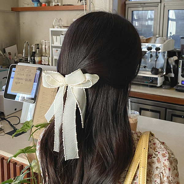 ac4870 소녀 감성 가득한 러블리한 무드의 폼폼레이스 장식 2중 빅 리본 헤어핀 hairpin