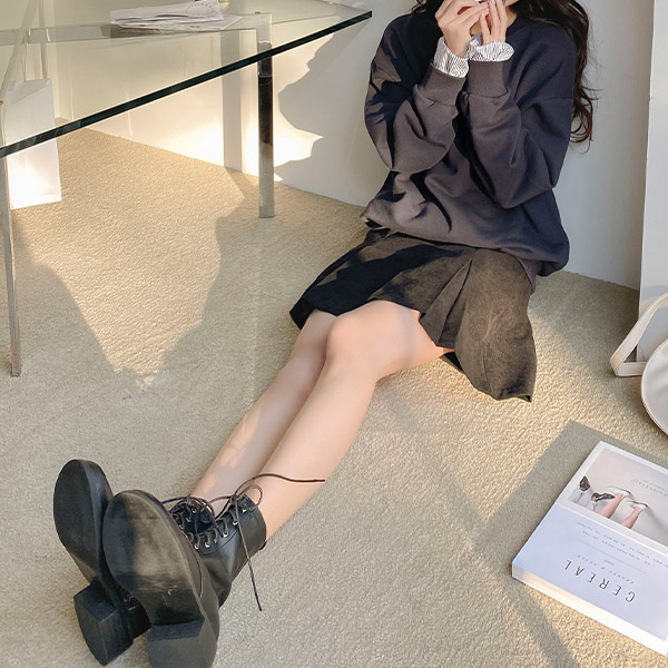 sk4572 소프트한 텍스쳐와 핀턱 플리츠주름 디자인의 백밴딩 A라인 미니스커트 skirt