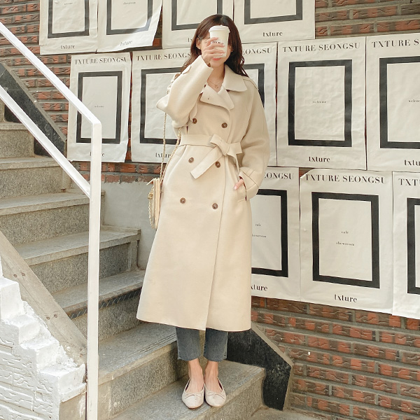 ct1306 세련된 트렌치 디자인의 스트랩세트 일자핏 울혼방 롱코트 coat