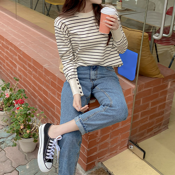 nt2595 플레이 스트라이프 버튼포인트 소프트 니트