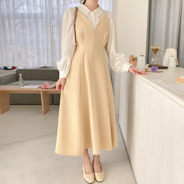 op10681 소녀감성 가득 담은 러블리한 하트넥 디자인의 플레어 뷔스티에 롱원피스 dress