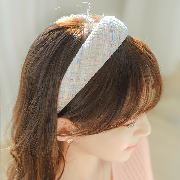 ac4874 로맨틱한 무드의 컬러 배색 트위드 패브릭 볼드 헤어밴드 hairband