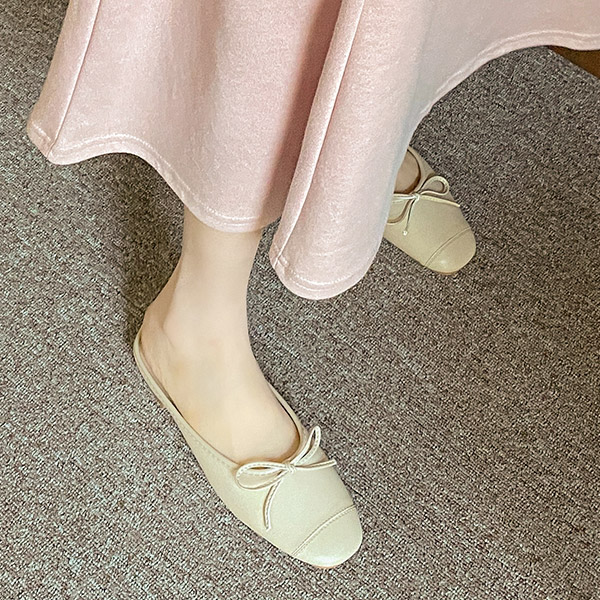 sh2215 귀여운 소녀 무드의 앞코 리본 포인트 우드굽 블로퍼 플랫슈즈 shoes
