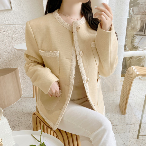 jk1450 화사한 컬러감의 라운드 금장단추 트위드 자켓 jacket