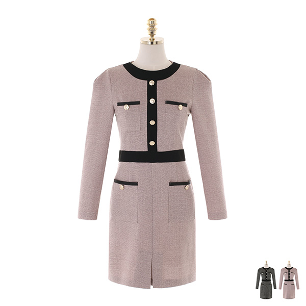 op10662 간결한 컬러 배색 디테일이 돋보이는 라운드넥 H라인 미니원피스 dress