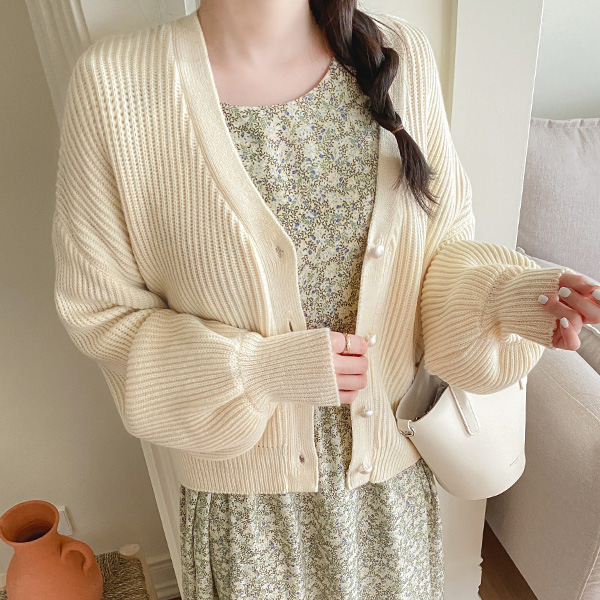 cd1666 영롱한 진주장식의 루즈핏 벌룬소매 하찌 가디건 cardigan