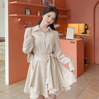 단정하고 여성스러운 무드의 셔츠 미니 플레어 원피스 dress 벚꽃룩