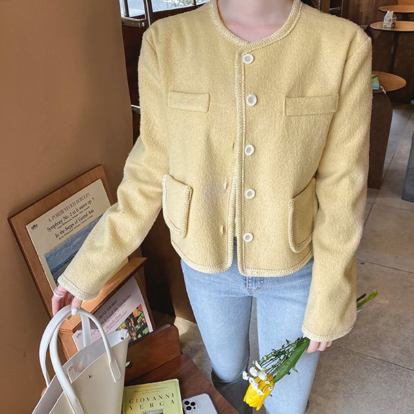 jk1463 컬러감에 반한 소프트 라운드 세미크롭 트위드 배색 자켓 jacket