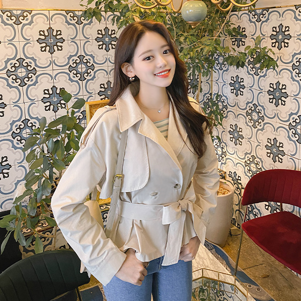 jk1476 러블리한 프렌치 감성의 더블버튼 스트랩세트 트렌치 숏 자켓 jacket