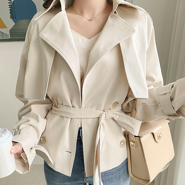 jk1478 러블리 클래식한 감성의 스트랩세트 더블버튼 숏 트렌치자켓 jacket