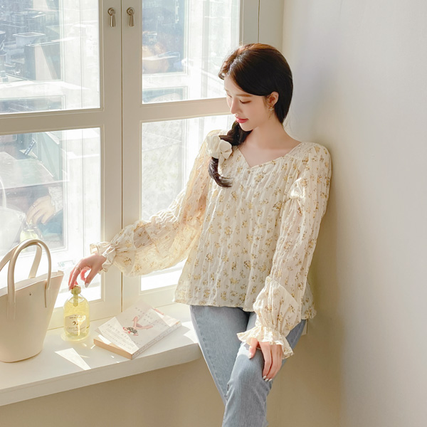 bs5715 앞뒤로 입어 활용도 높은 2way 레이스넥 요루거즈 패브릭 블라우스 blouse
