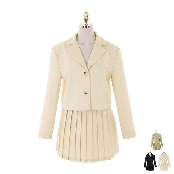 jk1482 베이직한 컬러감의 테일러드 자켓과 플리츠 미니스커트 세트 jacket set