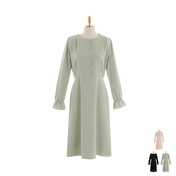 op10791 단정한 무드의 콩단추 포인트 프릴 롱 플레어 원피스 dress