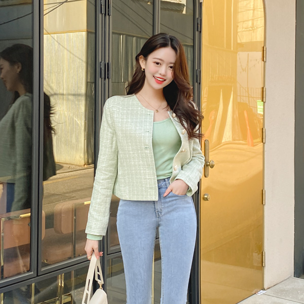 jk1488 화사한 컬러와 클래식한 디자인의 여성스러운 숏 트위드 자켓 jacket