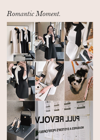 여성스러운 무드의 쉬폰 타이 배색 포인트 A라인 7부소매 미니 여름 원피스 dress