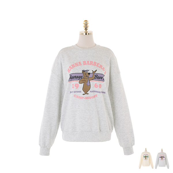 ts2354 귀여운 곰돌이 캐릭터가 더해진 레터링 루즈핏 맨투맨 tee