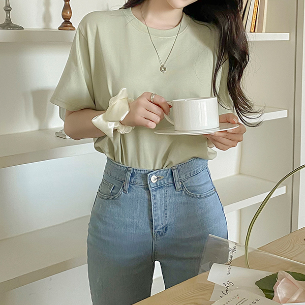 ts2384 베이직한 10가지 다채로운 컬러구성의 텐션감까지 좋은 라운드 심플 코튼 반팔 티셔츠 tee