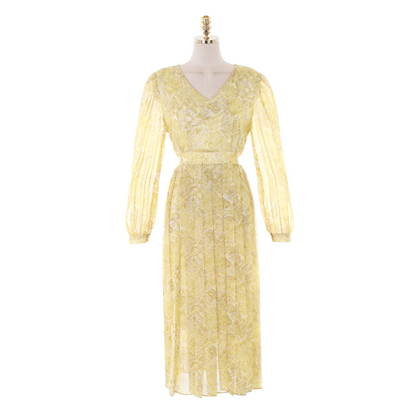 op10846 우아한 실루엣의 브이넥 리본 스트랩 플리츠 플레어원피스 dress