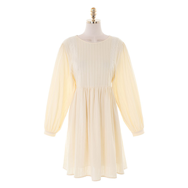 op10854 사랑스러운 느낌의 라운드넥 백 리본 플레어 미니원피스 dress