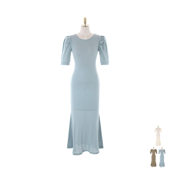 op10748 유니크한 펀칭 디테일이 돋보이는 머메이드 반팔 롱 원피스 dress