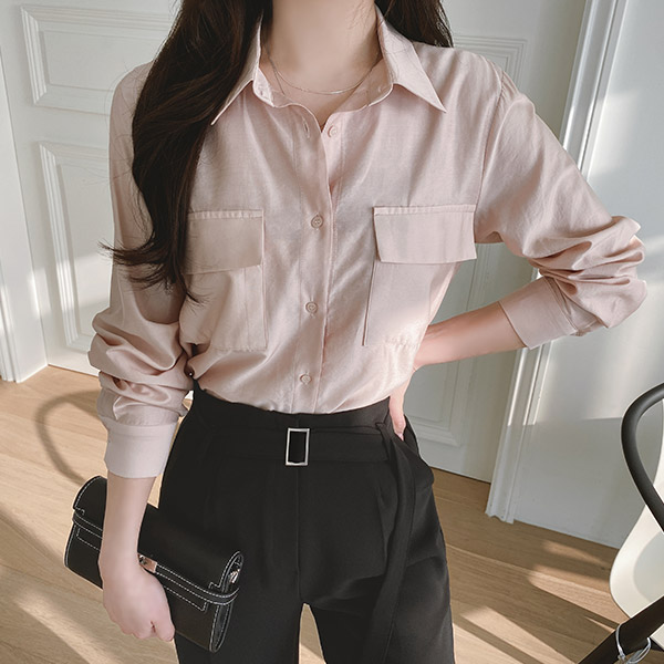 bs5846 샤인 포켓 시스루 블라우스