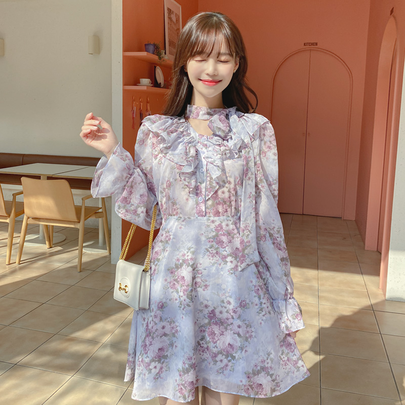 フローラルシフォンタイワンピース 韓国レディースファッション通販attrangs アットランス