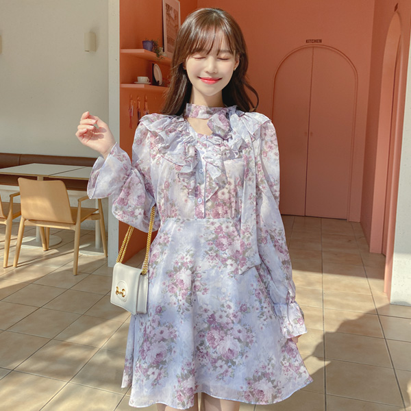 フローラルシフォンタイワンピース 韓国レディースファッション通販attrangs アットランス