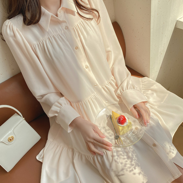 op10971 러블리한 베이비돌 디자인의 2단 캉캉 미니 셔츠 원피스 dress