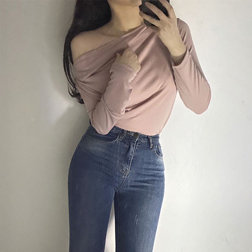 ts2427 오프숄더 보트넥 루즈핏 티셔츠