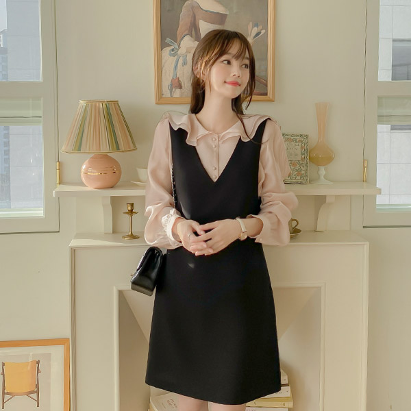 bs5861 애니 시스루 더블 윙카라 콩단추 블라우스