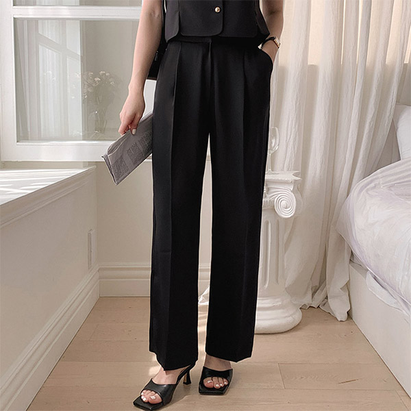 (1만장돌파/구김제로) 아우라 찰랑찰랑 핀턱 와이드 슬랙스