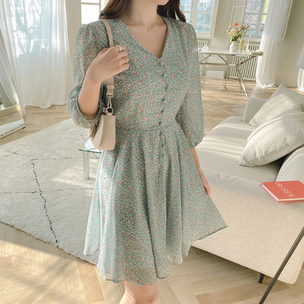 op11129 달콤함이 느껴지는 여리핏 V넥 쉬폰 미니 원피스 dress