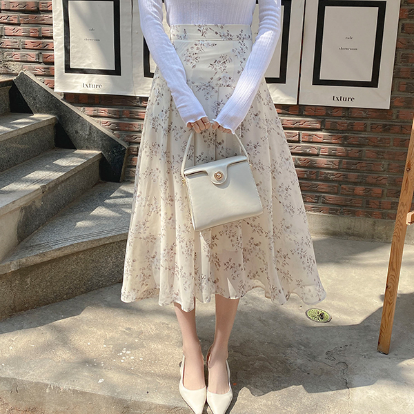 sk4720 봄바람 따라 살랑이는 은은한 플라워 패턴의 플리츠 롱스커트 skirt