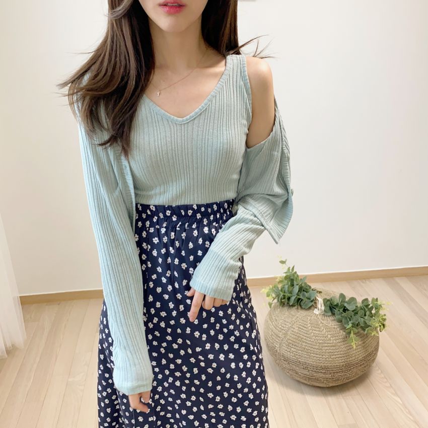 cd1775 골지 브이 나시 가디건 세트