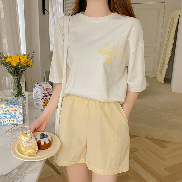 ts2470 스마일 플리마켓 레터링 반팔 티셔츠