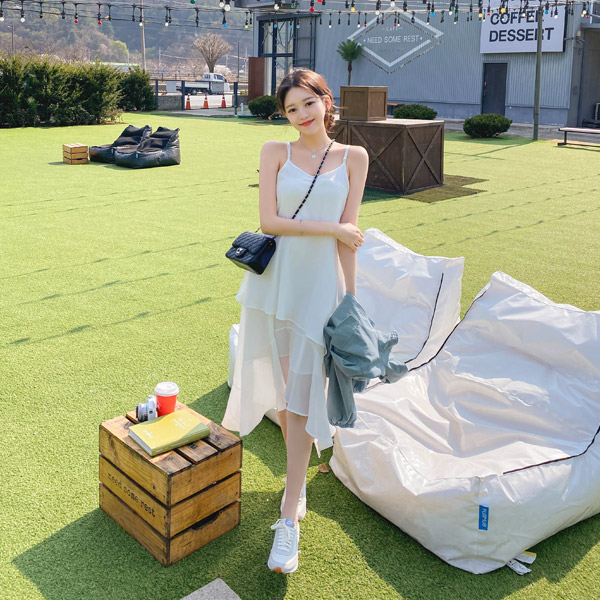 op11279 샤랄라한 캉캉 디자인의 스트랩 조절 가능한 A라인 뷔스티에 롱 원피스 dress