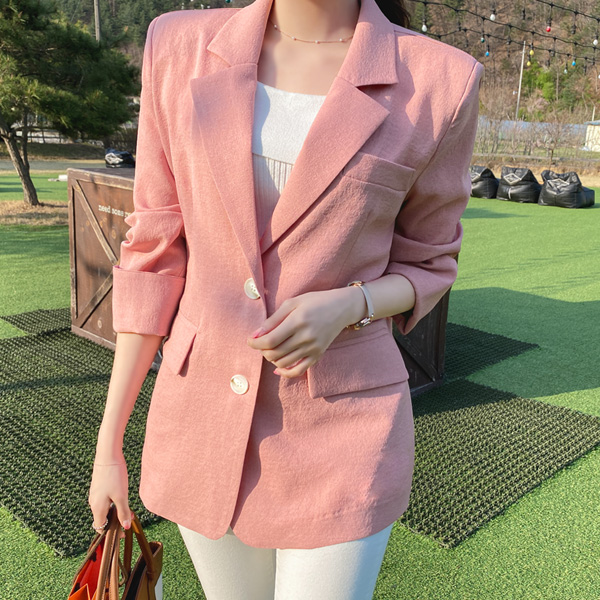 jk1561 가볍고 산뜻한 린넨 패브릭의 홑겹디자인 루즈핏 투버튼 테일러드 싱글 자켓 jacket