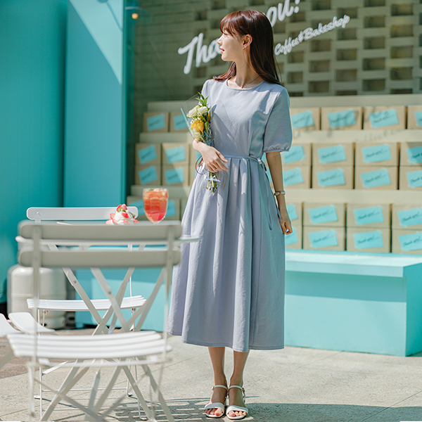 op11286 사랑스러운 감성이 담긴 양 리본 포인트의 코튼 롱 원피스 dress