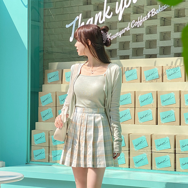 sk4750 소녀감성의 은은한 배색 체크패턴 플리츠 미니스커트 skirt
