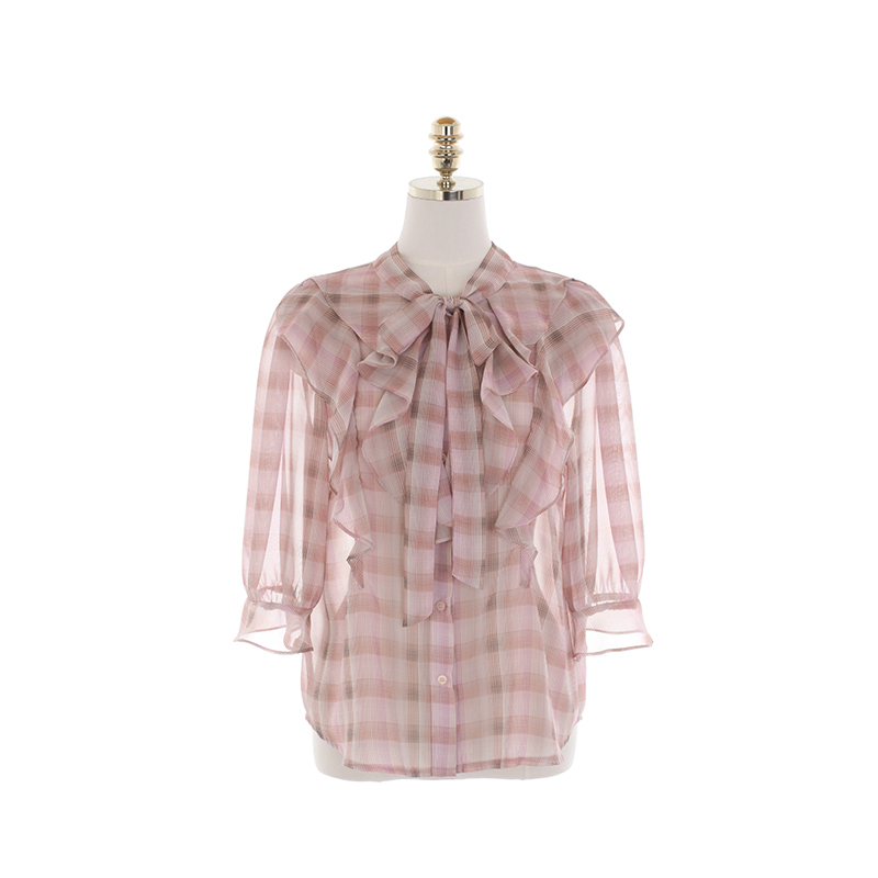 bs5957 매력적인 스타일의 체크 프릴 타이 블라우스 blouse